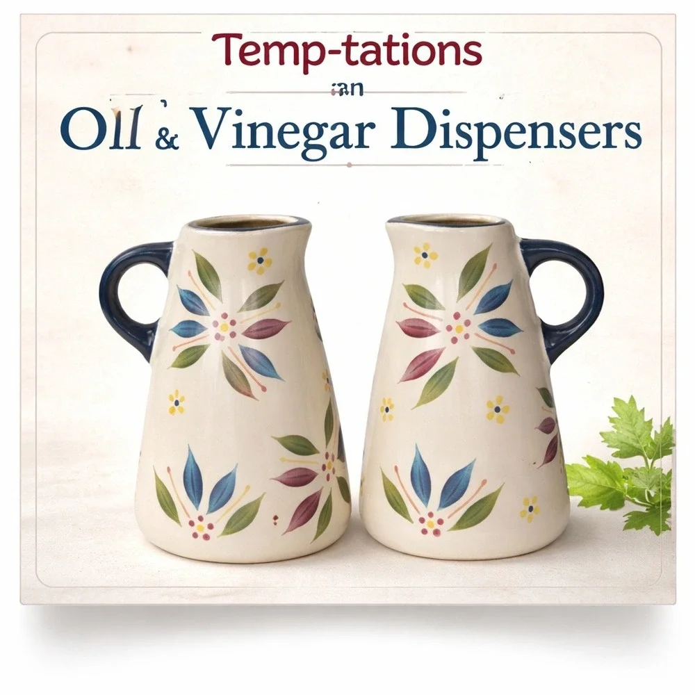 Temp-tations Old World Ceramic Oil and‎ Vinegar Dispensers Set 16oz Cream Blue